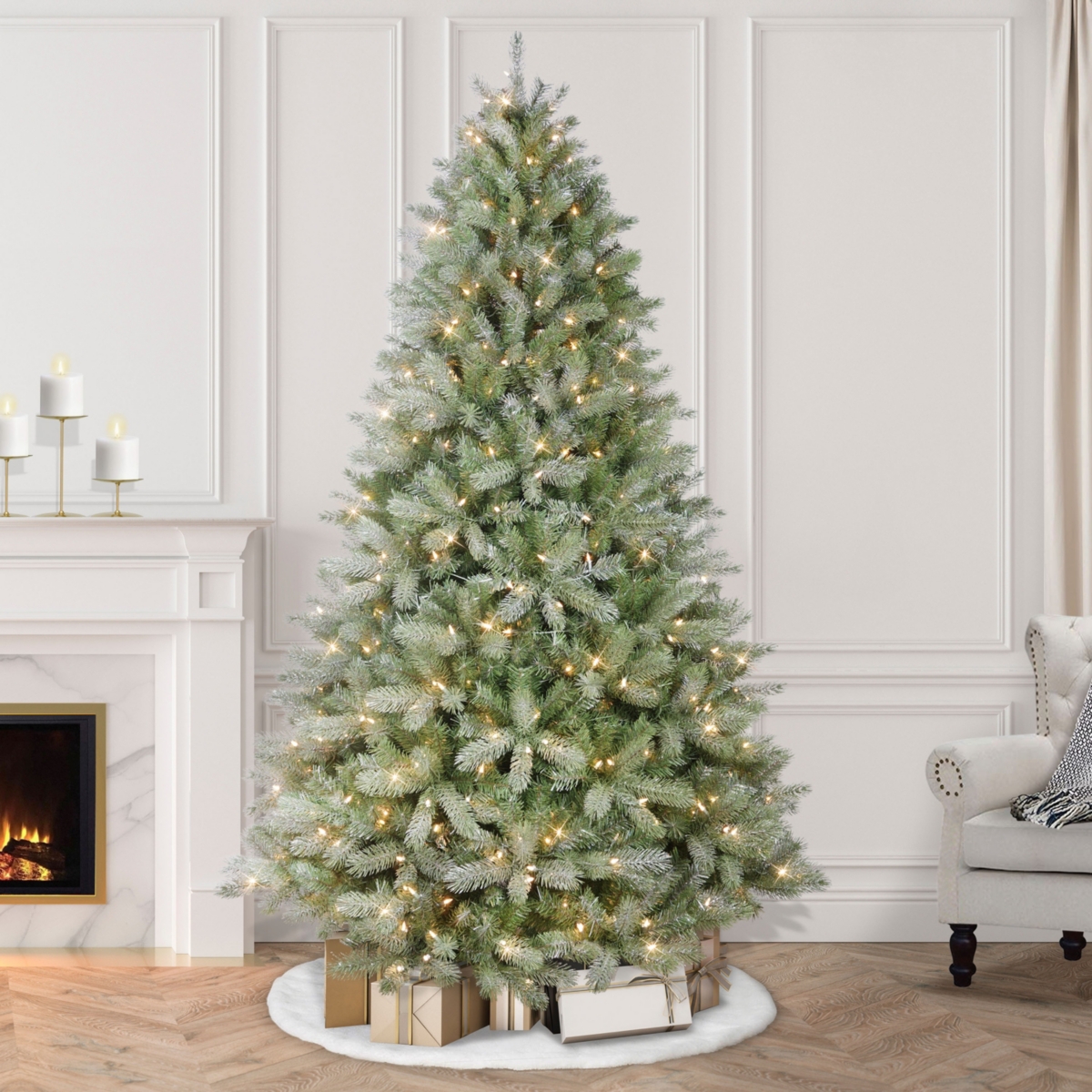Puleo 7.5' Pre-lit Glistening Acadia Spruce Artificial Christmas Tree In Green