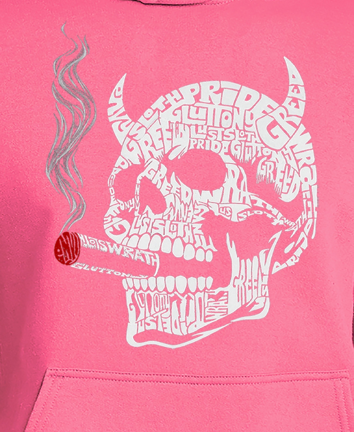 La Pop Art Men's 7 Deadly Sins Skull Word Art Hooded Sweatshirt