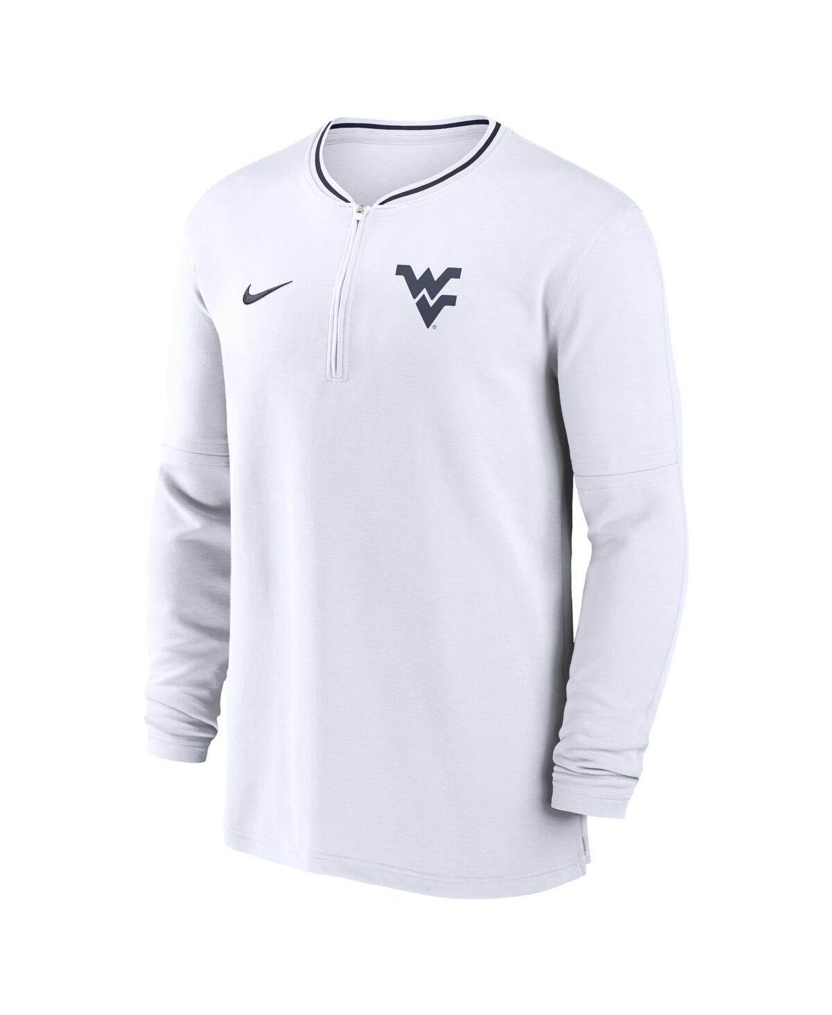 Nike Men'sWest Virginia Mountaineers 2024 Sideline Coach Performance Half-Zip Long Sleeve Top - White, Navy