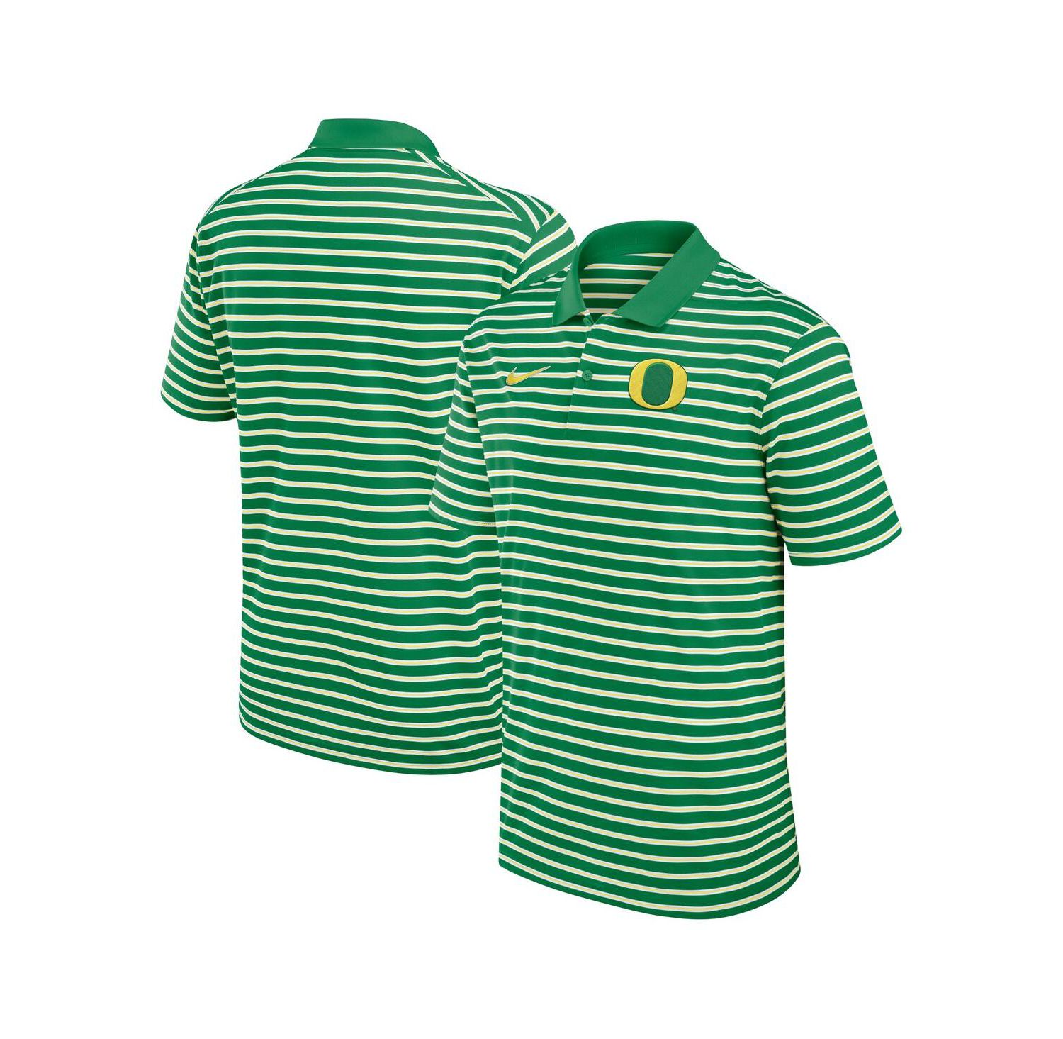 Men's Green/White Oregon Ducks Primetime Victory Striped Performance Polo
