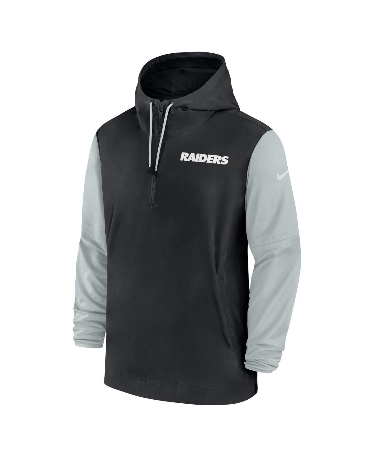 Nike Men'sSilver Las Vegas Raiders 2024/25 Sideline Pre-Game Player 1/2-Zip Hoodie Jacket - Black, Silver
