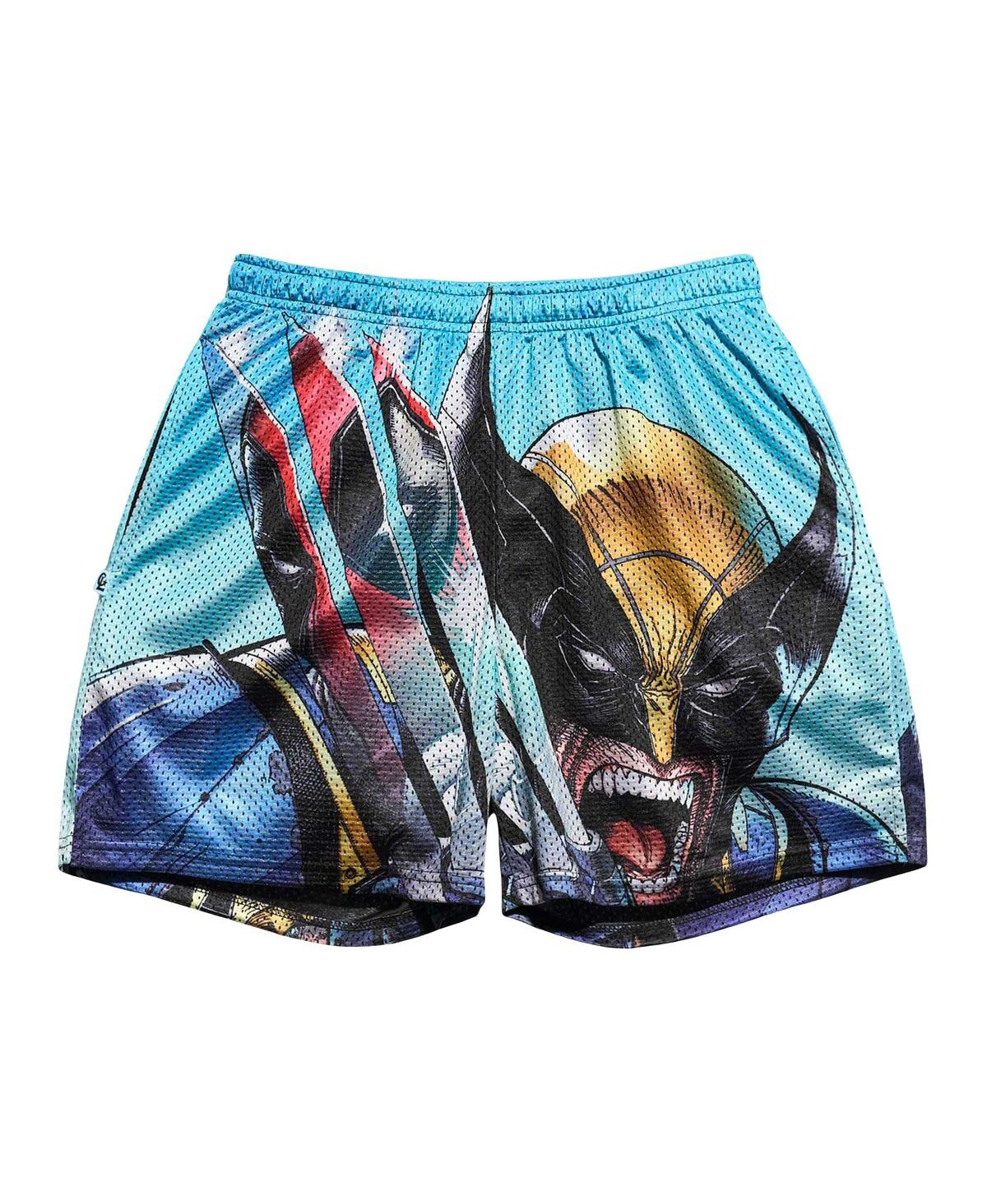 CHALK LINE MEN'S LIGHT BLUE DEADPOOL WOLVERINE CLAWS RETRO SHORTS 