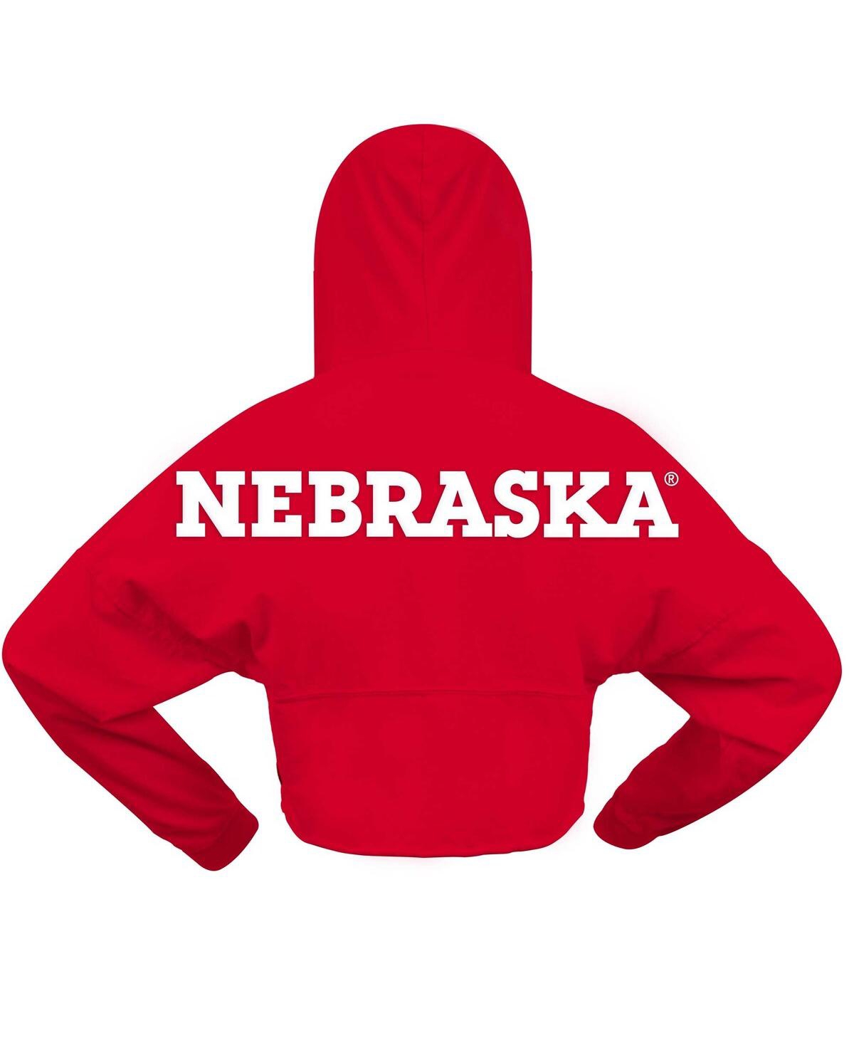 Spirit Jersey Women's Scarlet Nebraska Huskers Oversized Cropped Pullover Hoodie In Scarlet