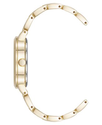 Women's Quartz Modern White Enamel and Gold-Tone Alloy Metal Watch, 30mm