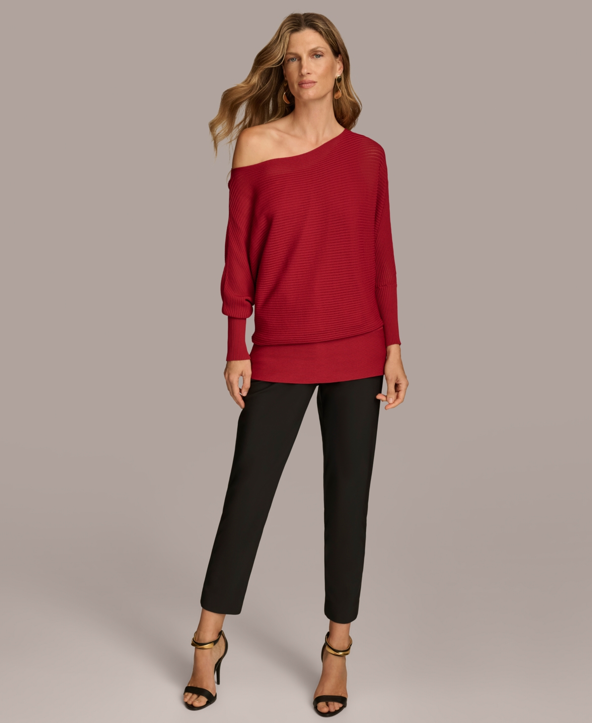 Donna Karan New York Women's Asymmetrical Neckline Ribbed Sweater