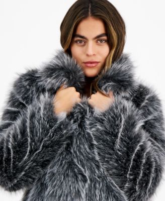 Bar III Petite Faux-Fur Collared Snap-Front Coat, Created for