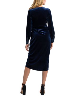 Women's Velvet V-Neck Side-Ruched Dress