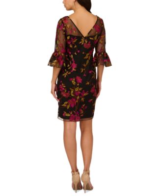 green emerald velvet dress Floral Embroidery Illusion Midi Dress In Ivory Gold main image 1