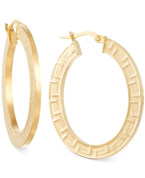 image of Italian Gold Greek Key Hoop Earrings in 14k Gold