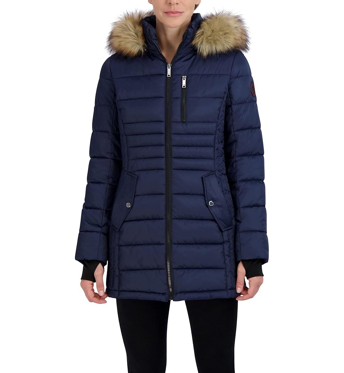 Hfx Women's Heavyweight Box Quilted Winter Puffer Parka Jacket