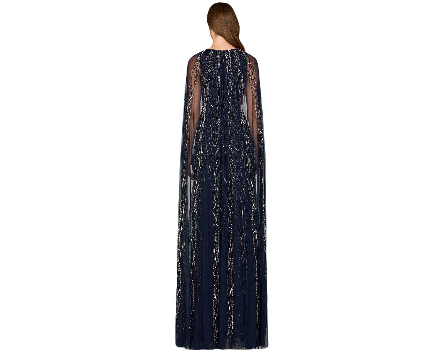 Women's Elegant Beaded Dress with Long Cape