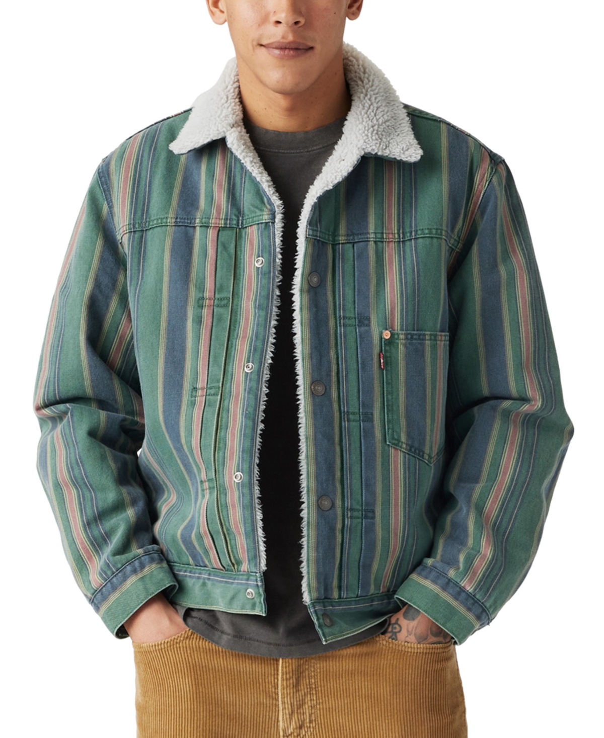 Men's Relaxed Fit Striped Fleece-lined Trucker Jacket In Matlock St