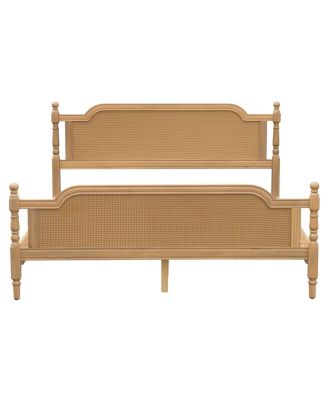 King Antique Walnut Rattan Bed Frame