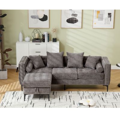 Modern Tufted L-Shaped Sectional with Ottoman and Storage