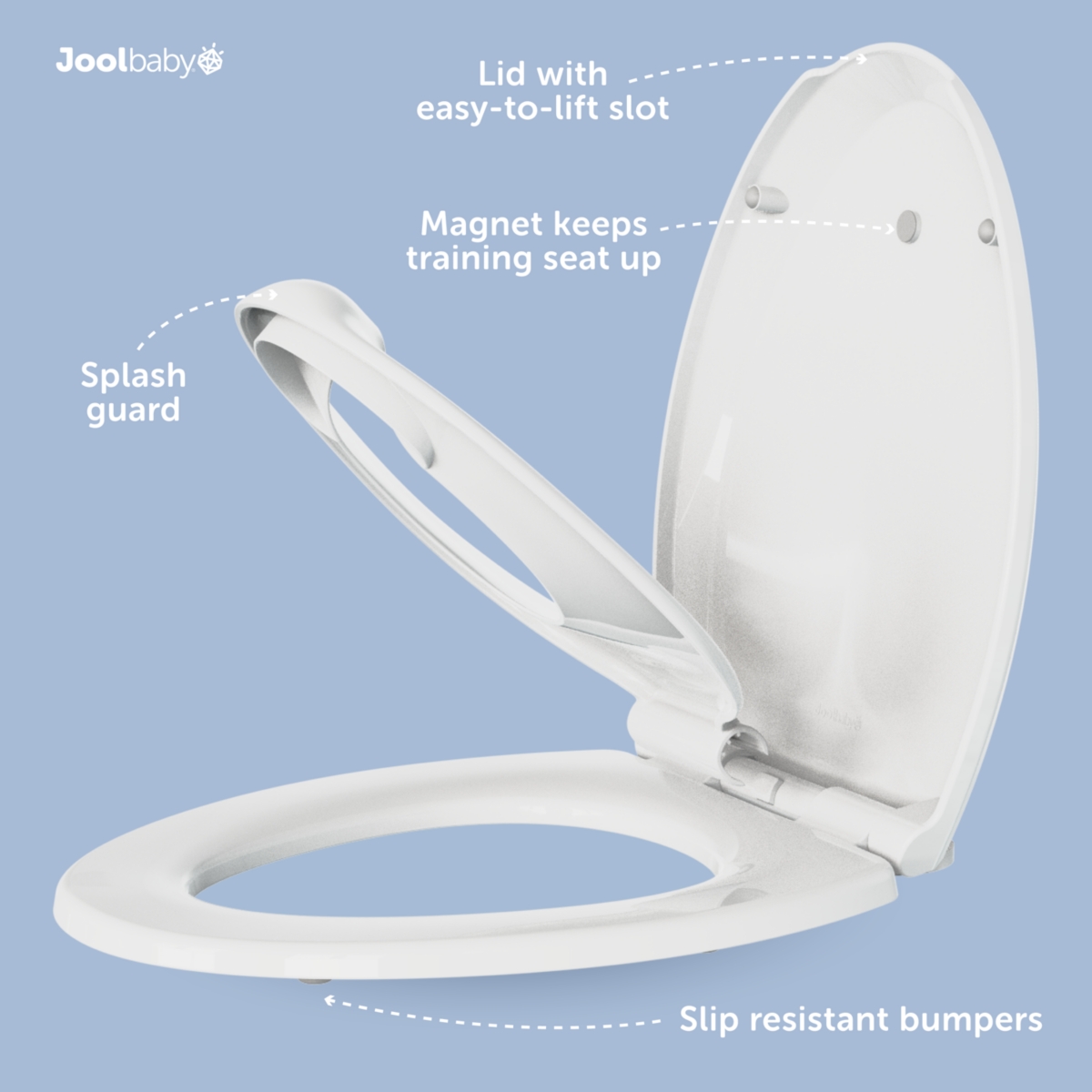 Jool Baby Toddler Jool Quick Flip Toilet Seat with Built-In Potty & Splash Guard Training, Slow Close for Elongated Seats