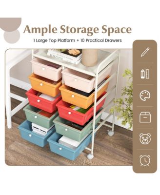 10-Drawer Storage Cart Utility Rolling Trolley Kitchen Organizer