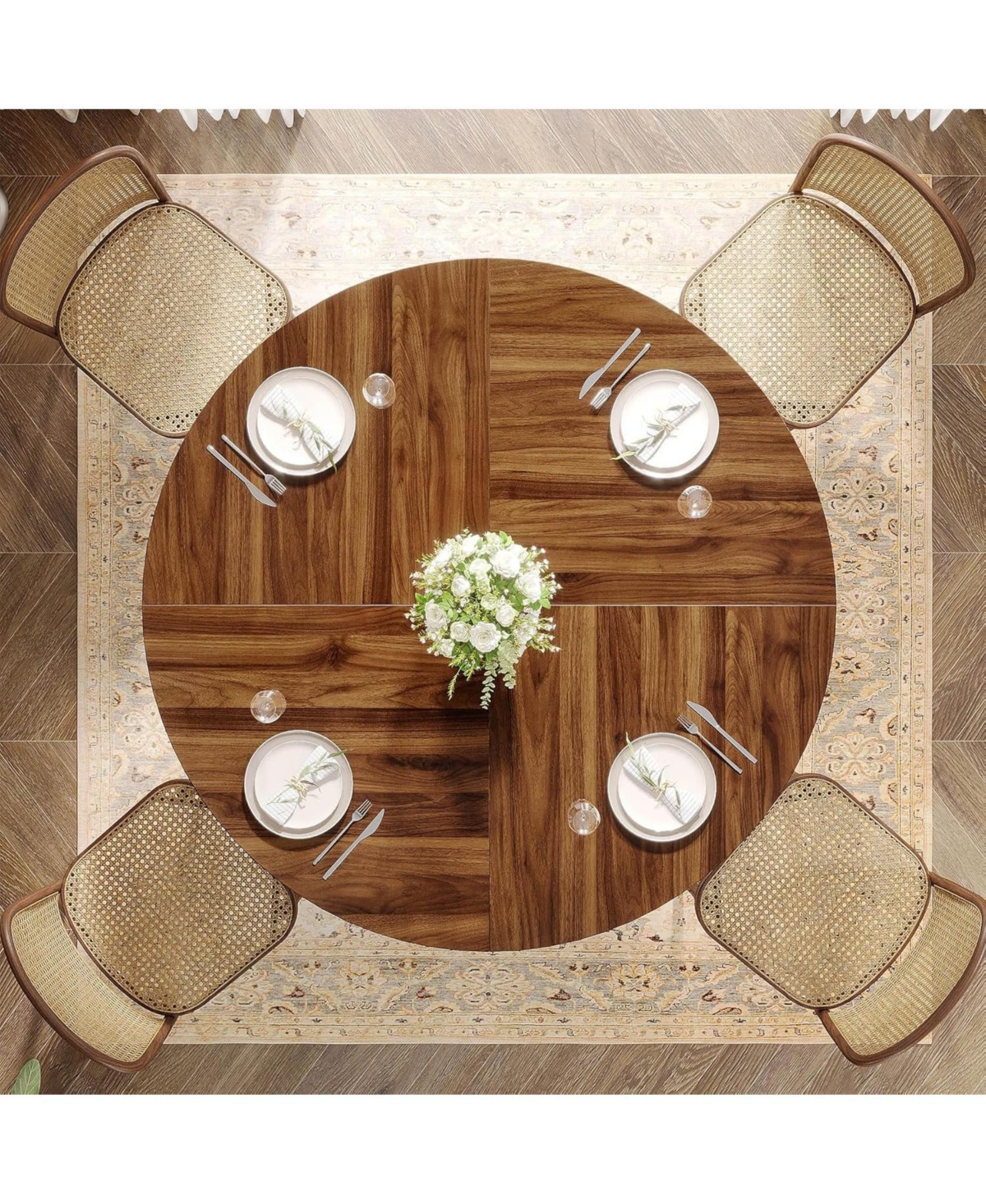 Tribesigns Round Dining Table for 4-6 People, 47-Inch Circle Kitchen Table Dining Room Table with Sturdy Metal Base, Wood Dinner Table for Dinin