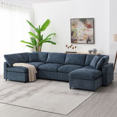 Modern Modular 6-Seat Cloud Sofa Bed with Ottoman