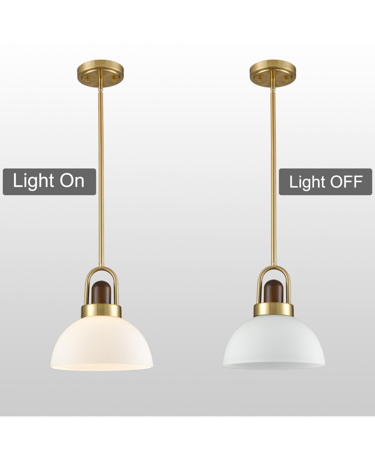Moose Mid Century Pendant Lights with Stem Milk Dome Glass Gold Finish