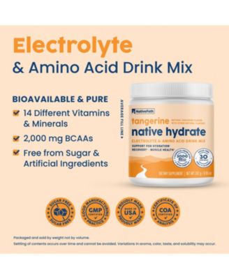 Native Hydrate, Zero Sugar, Electrolytes Powder with BCAAs, Tangerine Hydration, Keto & Paleo Friendly, 30 Servings