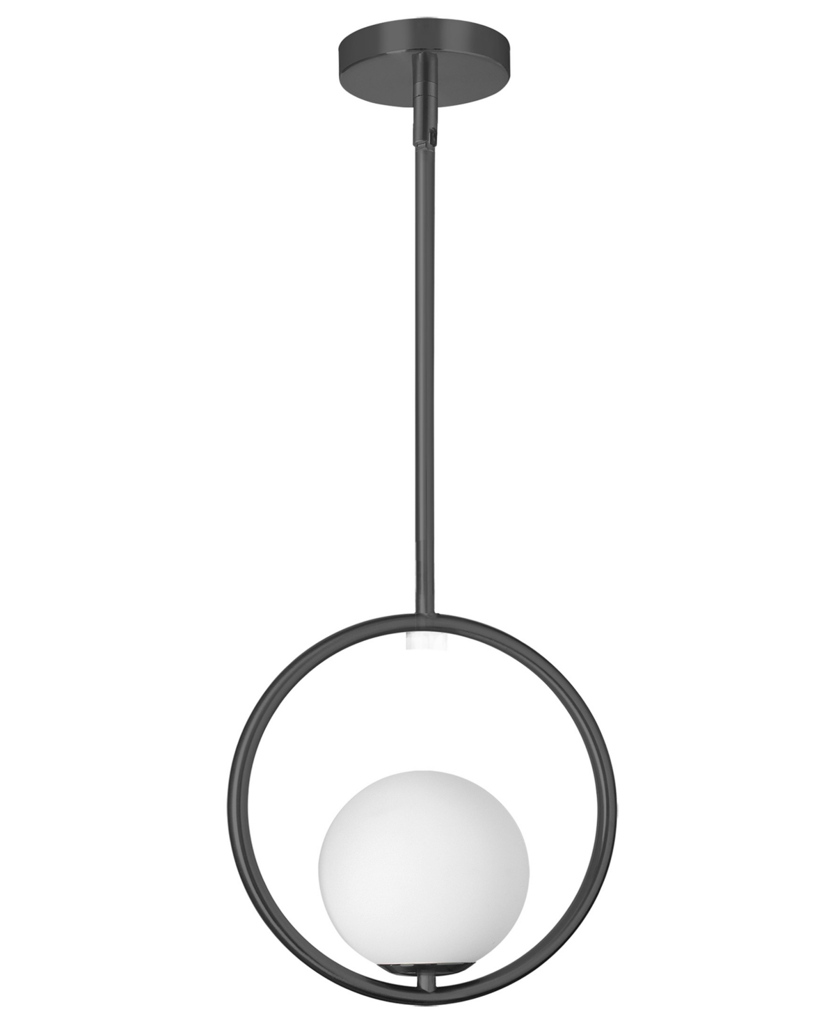 Dainolite 10.75" Metal, Glass Adrienna 1 Light Pendant with Glass - Matte Black, Opal White