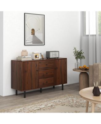 Simplie Fun Rustic Brown Sideboard Buffet Cabinet with Storage and Adjustable Shelves