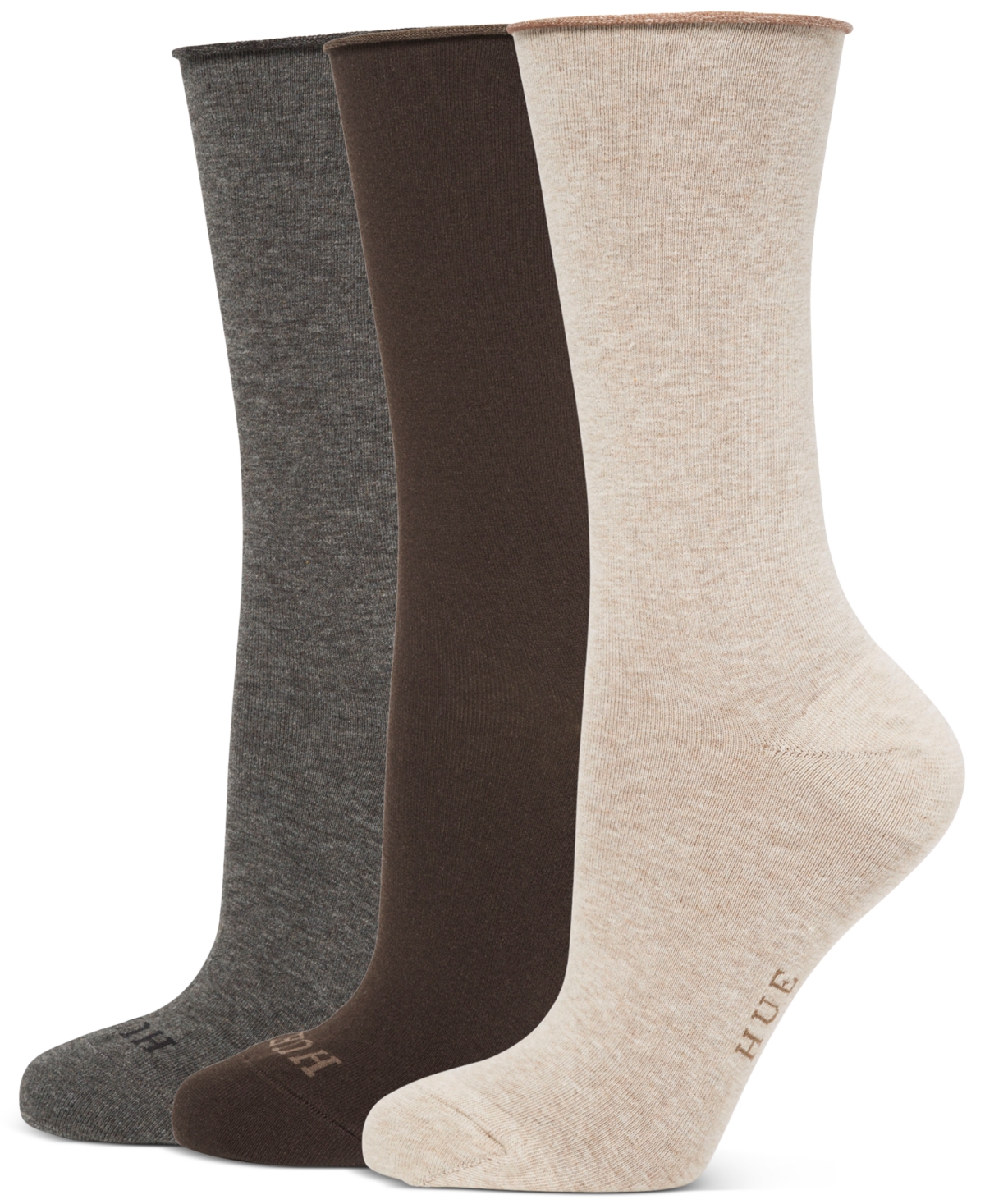 Hue Women's Roll Top Socks 3-pk. In Oatmeal,espresso,heather
