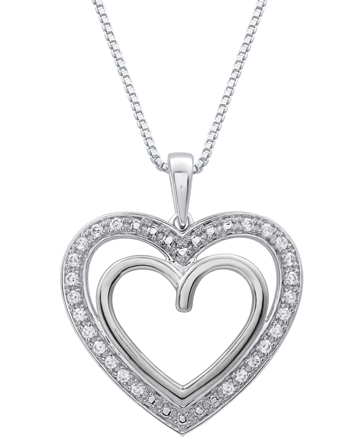 Diamond Double Heart Halo 18" Pendant Necklace (1/4 ct. t.w.) in Sterling Silver - Sterling Silver
