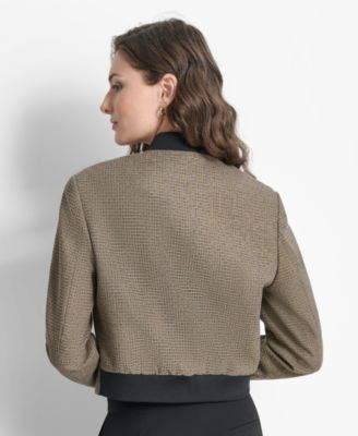Petite Tweed Zip-Front Bomber Jacket