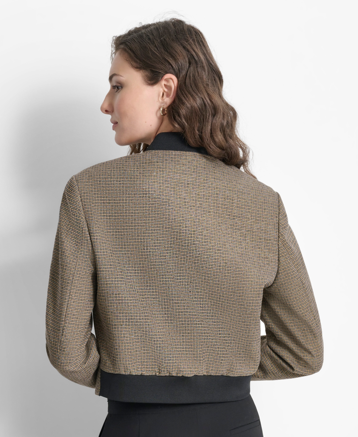 Dkny Petite Tweed Zip-Front Bomber Jacket