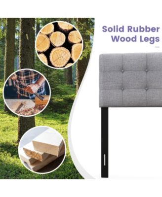 Linen Upholstered Headboard with Solid Rubber Wood Legs-Gray