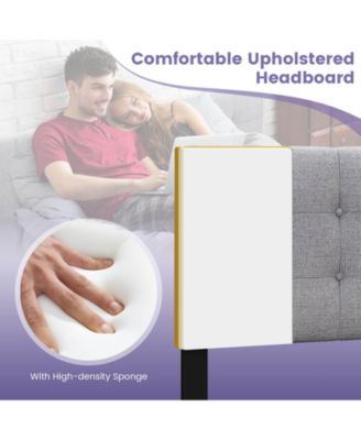 Linen Upholstered Headboard with Solid Rubber Wood Legs-Gray