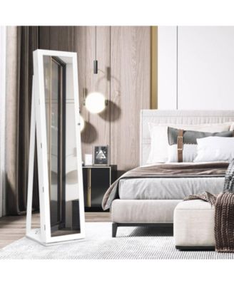 Standing Lockable Jewelry Storage Organizer with Full-Length Mirror-White