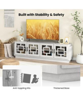 4-Door TV Stand for TVs up to 75 Inch Media Console Table with Adjustable Shelves-Oak