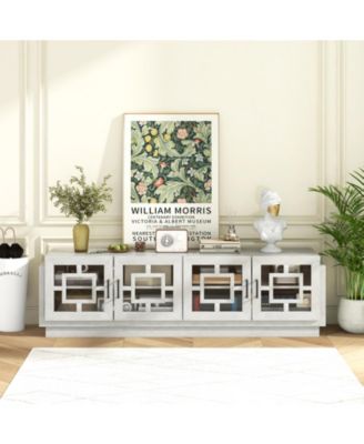 4-Door TV Stand for TVs up to 75 Inch Media Console Table with Adjustable Shelves-Oak