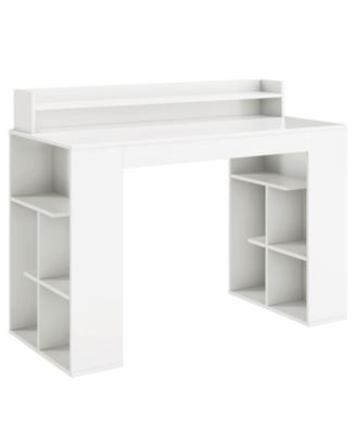 Computer Desk with Dual 3-Tier Bookshelf and Monitor Shelf-White