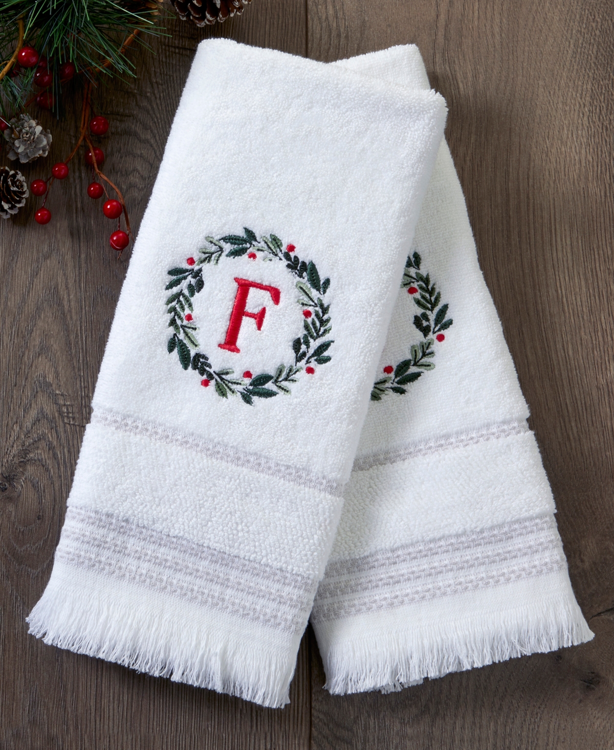 Skl Home Wreath Monogram Cotton Hand Towel, 16" x 26"
