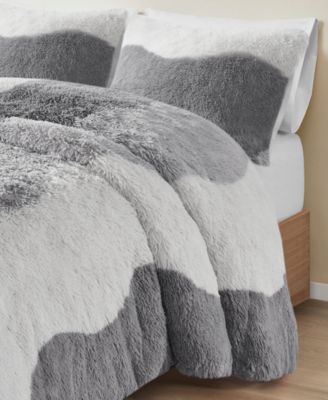 Cassie Ombre Shaggy Faux Fur 3 Piece Comforter Set, Full/Queen