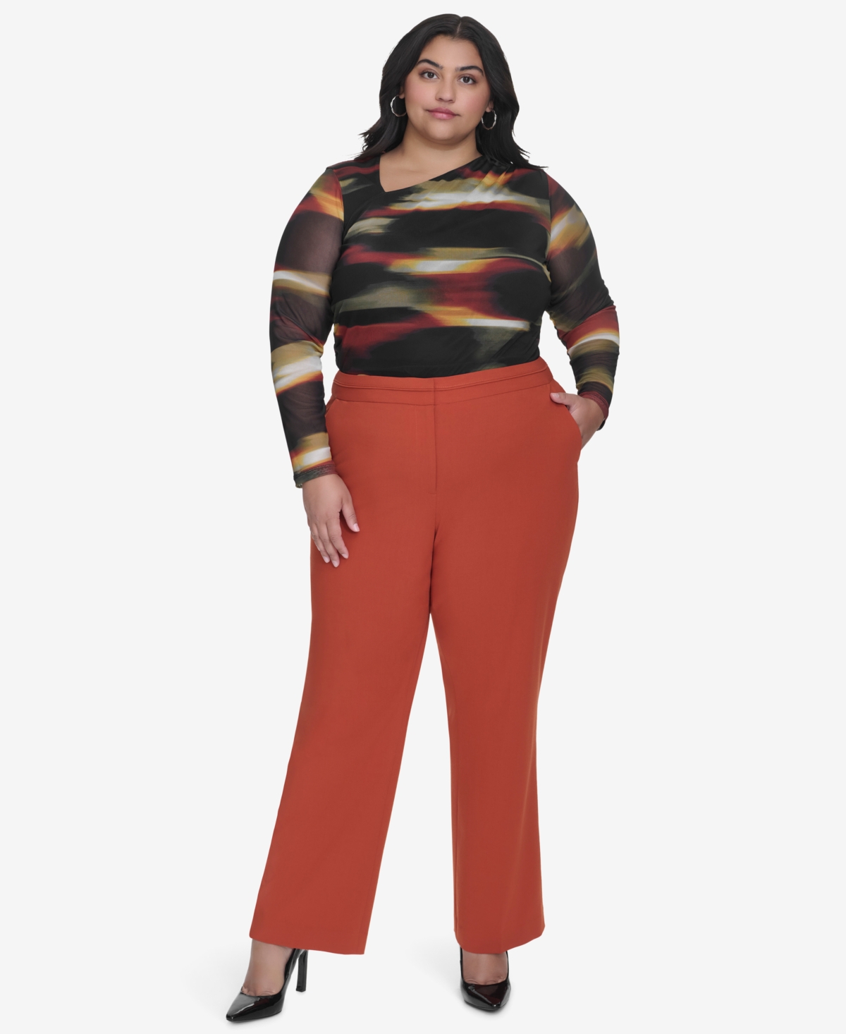 Dkny Plus Size Seamed Waistband Wide-Leg Pants
