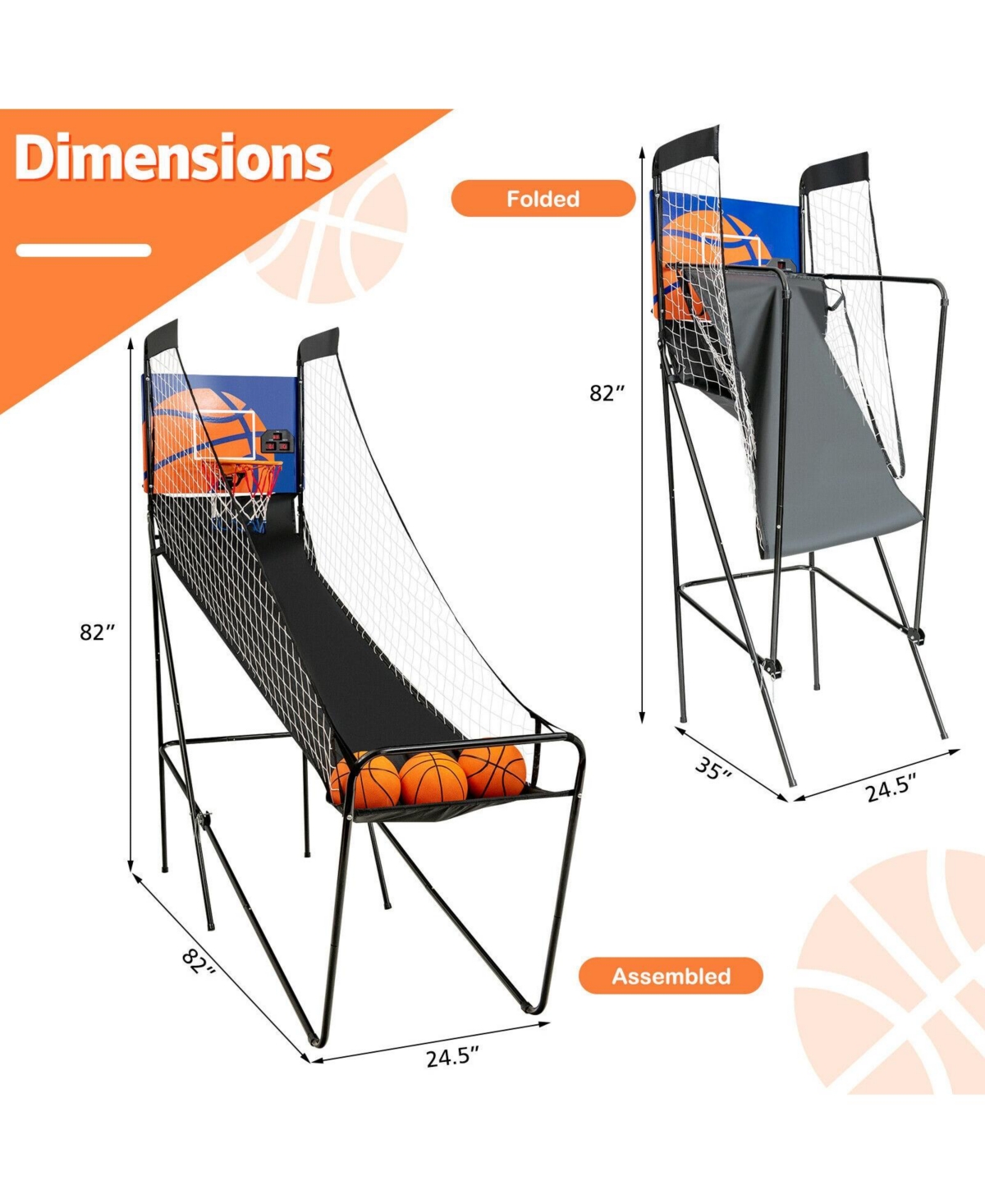 Vebreda Foldable Single Shot Basketball Arcade Game with Electronic Scorer and Basketballs