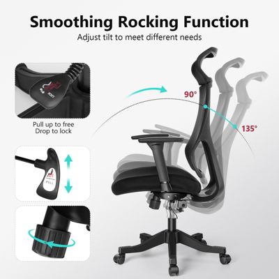 Mesh Office Chair Ergonomic Recliner Chair with 3D Adjustable Armrests & Lumbar Support