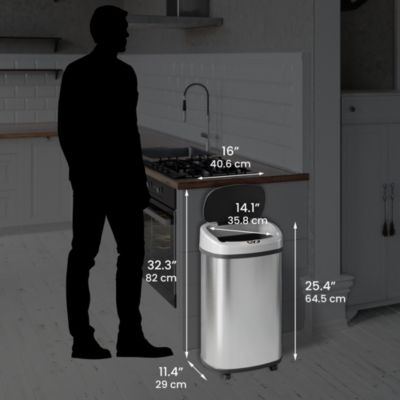 50 Liter / 13 Gallon Oval Stainless Steel Sensor Kitchen Trash Can with Wheels and AbsorbX Odor Filter