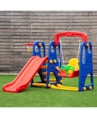 3 in 1 Junior Children Climber Slide Swing Seat Basketball Hoop Playset