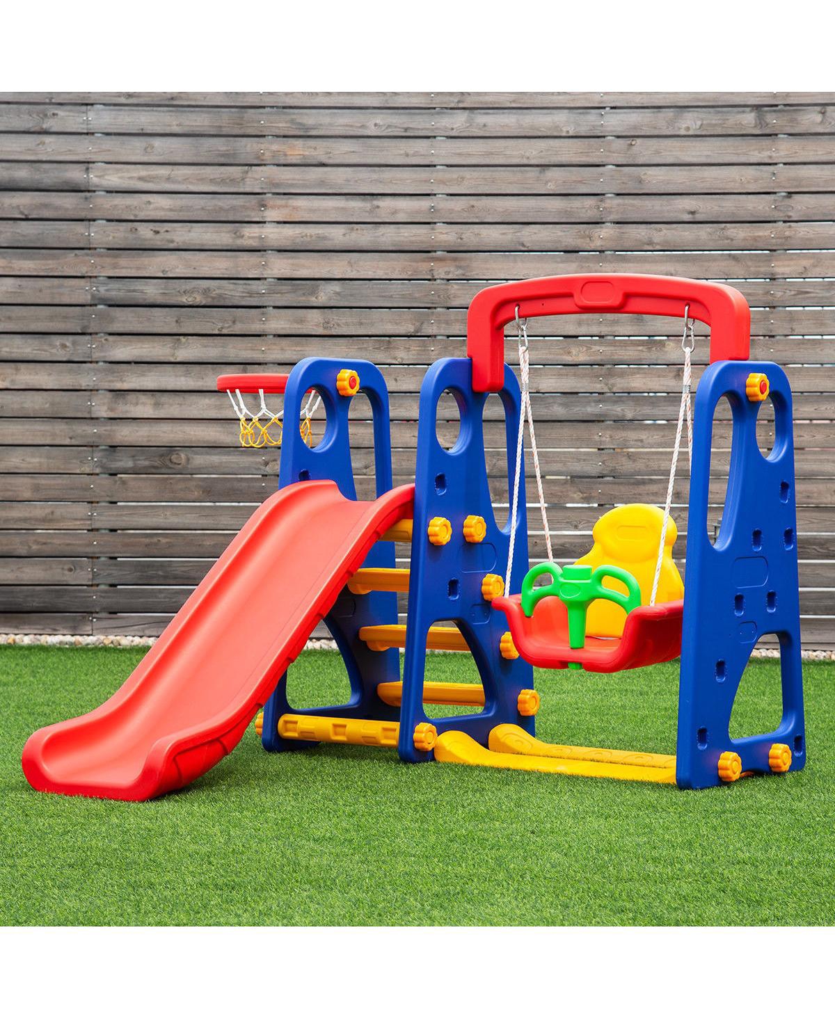 Costway 1 Junior Children Climber Slide Swing Seat Basketball Hoop Playset