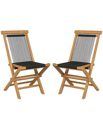 2 Piece Indonesia Teak Patio Folding Chairs with Woven Rope Seat and Back for Porch Backyard Poolside