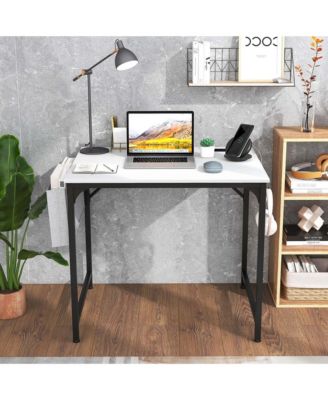 32" Computer Desk Small with Charging Station Storage Bag & Headphone Hook