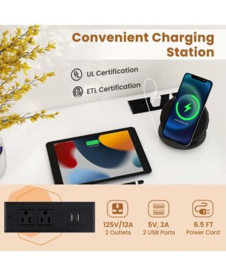 32" Computer Desk Small with Charging Station Storage Bag & Headphone Hook