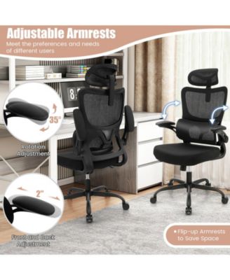 Mesh Office Chair with Adaptive Lumbar Support  Flip-up Armrests  Reclining Backrest-Black