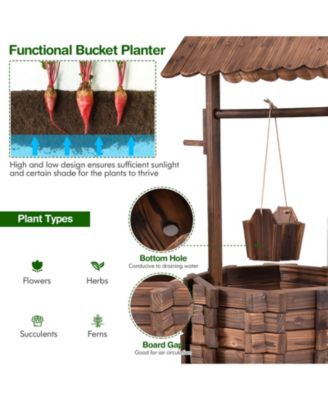 Outdoor Wooden Wishing Well Planter Bucket