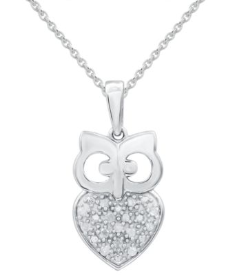 Macy's - Diamond Owl 18" Pendant Necklace (1/10 ct. t.w.) in Sterling Silver
